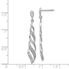 Sterling Silver Rhodium Plated Diamond Swirl Post Dangle Earrings - 2