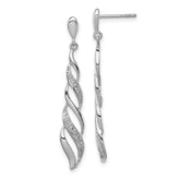 Sterling Silver Rhodium Plated Diamond Swirl Post Dangle Earrings - 2