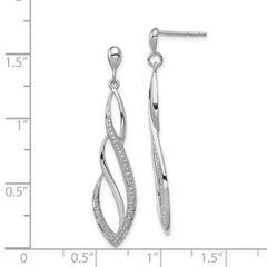 Sterling Silver Rhodium Plated Diamond Swirl Post Dangle Earrings - 3