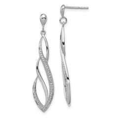 Sterling Silver Rhodium Plated Diamond Swirl Post Dangle Earrings - 3