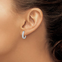 Sterling Silver Rhodium Diam. Oval Hinged Hoop Earrings