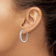 Sterling Silver Rhodium Diam. Round Hinged Hoop Earrings