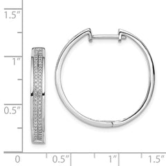 Sterling Silver Rhodium Diam. Round Hinged Hoop Earrings