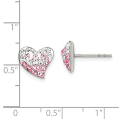 Sterling Silver Rhod-pltd Pink/White Preciosa Crystal Heart Post Earrings
