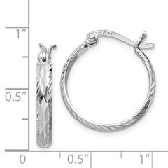 Sterling Silver Rhodium-plated 2.5mm Textured Round Hoops - 2
