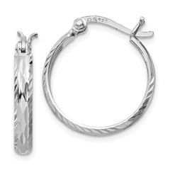 Sterling Silver Rhodium-plated 2.5mm Textured Round Hoops - 2