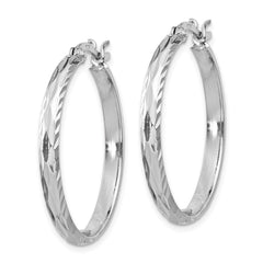 Sterling Silver Rhodium-plated 2.5mm Textured Round Hoops - 3
