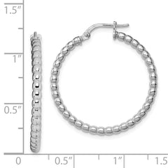 Sterling Silver Rhodium-plated Beaded 3x25mm Hoop Earrings