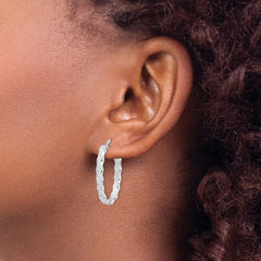 Sterling Silver RH-plated Scalloped Edge 4mm Oval Hoop Earrings