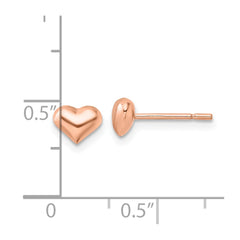 Sterling Silver Rose-tone Puffed Heart Post Earrings