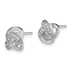 Sterling Silver Rhodium-plated CZ Micropavâ Love Knot Post Earrings