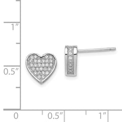 Sterling Silver Rhodium-plated CZ Micro pavâ Heart Post Earrings