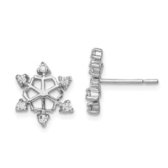 Sterling Silver Rhodium-plated CZ Snowflake Post Earrings - 6