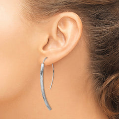 Sterling Silver RH-plated Polished Textured Bar Dangle Earrings