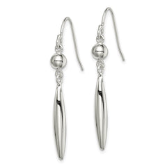 Sterling Silver Polished Bead & Elongated Oval Dangle Earrings - 2