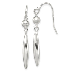 Sterling Silver Polished Bead & Elongated Oval Dangle Earrings - 2