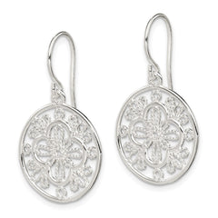 Sterling Silver Polished & Textured Filigree Circle Dangle Earrings