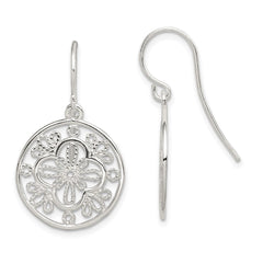 Sterling Silver Polished & Textured Filigree Circle Dangle Earrings