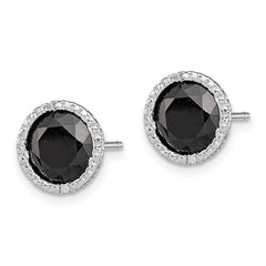 Sterling Silver Rhodium-plated Black Sapphire & Diamond Post Earrings - 2