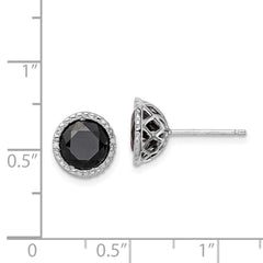 Sterling Silver Rhodium-plated Black Sapphire & Diamond Post Earrings - 2