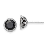 Sterling Silver Rhodium-plated Black Sapphire & Diamond Post Earrings - 2