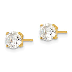 Sterling Silver Gold-tone Polished 6mm CZ Post Earrings