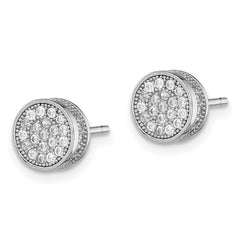 Sterling Silver Rhodium-plated Polished Pavâ CZ 8mm Circle Post Earrings