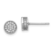 Sterling Silver Rhodium-plated Polished Pavâ CZ 8mm Circle Post Earrings