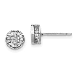 Sterling Silver Rhodium-plated Polished Pavâ CZ 8mm Circle Post Earrings