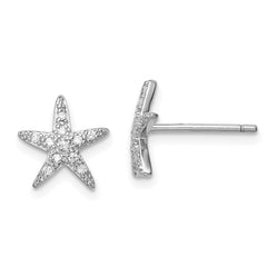 Sterling Silver Rhodium-plated CZ Micro pavâ Starfish Post Earrings