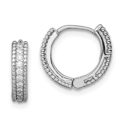 Sterling Silver Rhodium-plated Polished CZ Hinged Hoop Earrings - 3