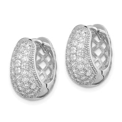 Sterling Silver Rhodium-plated CZ Hinged Hoop Earrings - 13