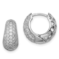 Sterling Silver Rhodium-plated CZ Hinged Hoop Earrings - 13