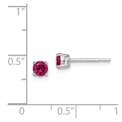 Sterling Silver Polished 4mm Round Red Glass Stud Earrings - 2