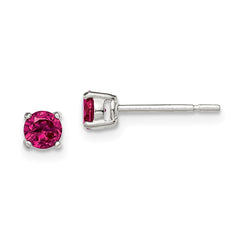 Sterling Silver Polished 4mm Round Red Glass Stud Earrings - 2