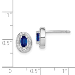 Sterling Silver Rhod-plated Blue and White CZ Oval Stud Earrings - 2