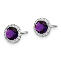 Sterling Silver Rhodium-plated Amethyst and CZ Post Earrings - 2