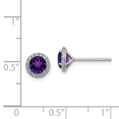Sterling Silver Rhodium-plated Amethyst and CZ Post Earrings - 2