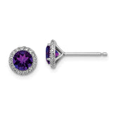 Sterling Silver Rhodium-plated Amethyst and CZ Post Earrings - 2