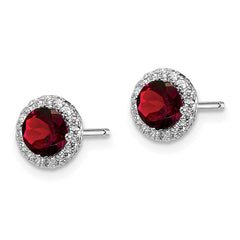 Sterling Silver Rhodium-plated Garnet and CZ Post Earrings - 2