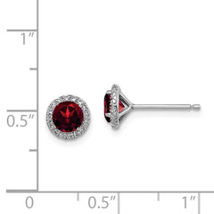Sterling Silver Rhodium-plated Garnet and CZ Post Earrings - 2