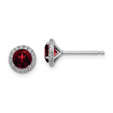 Sterling Silver Rhodium-plated Garnet and CZ Post Earrings - 2