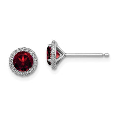Sterling Silver Rhodium-plated Garnet and CZ Post Earrings - 2