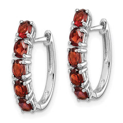 Sterling Silver Rhodium-plated Polished Garnet Hinged Hoop Earrings