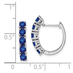 Sterling Silver Rhodium-plated Polished Sapphire Hinged Hoop Earrings