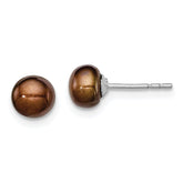 Sterling Silver Rhodium-plated 5-6mm Brown Button Freshwater Cultured Pearl Post Earring