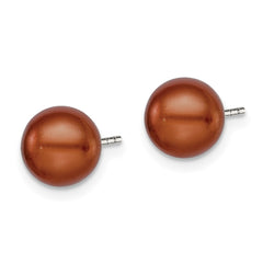 Sterling Silver Rhodium-plated 7-8mm Brown Button Freshwater Cultured Pearl Post Earring