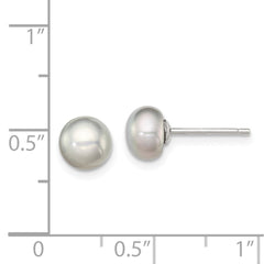 Sterling Silver Rhodium-plated 6-7mm Grey Button Freshwater Cultured Pearl Post Earrings