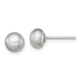 Sterling Silver Rhodium-plated 6-7mm Grey Button Freshwater Cultured Pearl Post Earrings