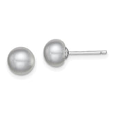 Sterling Silver Rhodium-plated 7-8mm Grey Button Freshwater Cultured Pearl Post Earrings
